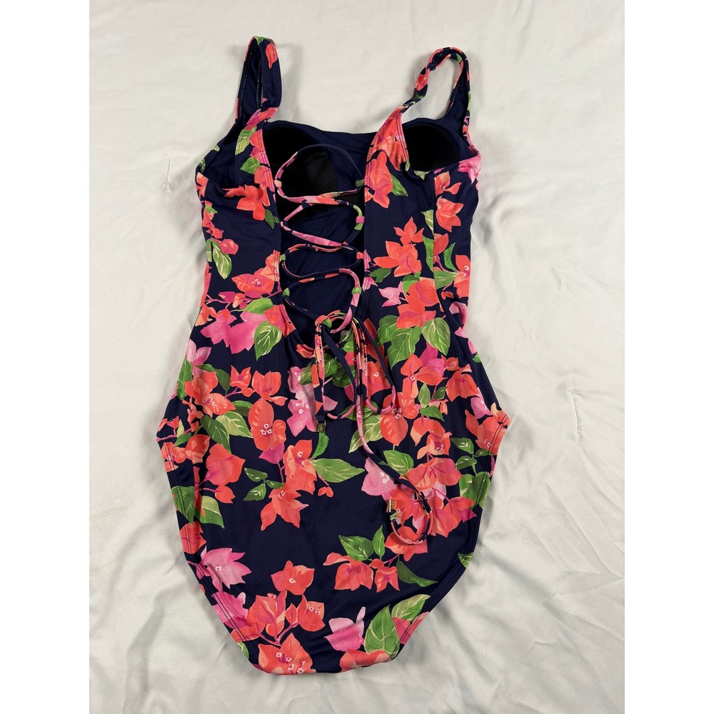 Tommy Bahama Bougainvillea Tank One-Piece Swimsuit Mare Navy Lace Up Small - Picture 4 of 7